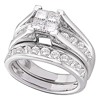 14kt White Gold Womens Princess Diamond Bridal Wedding Engagement Ring Band Set 3.00 Cttw