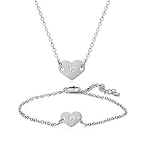 choice of all Silver Heart Initial Necklace for Women Custom Name Necklace Personalized Initial Bracelet for Girls