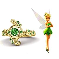 Round Cut Green Emerald 14k Yellow Gold Over 925 Sterling Silver Disney Princess Engagement Ring for Women's