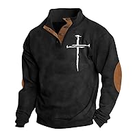 Henley Shirts for Men Letter Graphic Print Outdoor Casual Stand Collar Long Sleeve Sweatshirt Vintage Button Jacket