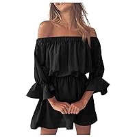 Sun Dresses for Women 2024 Casual, Women's Off Shoulder Flared Sleeve Dress Summer, S XL