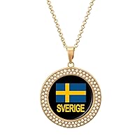 Sweden Swedish Flag Women's Necklace Trendy Pendant Round Funny Gift Personalized for Men Gold Silver