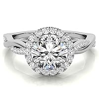 Riya Gems 3 CT Round Diamond Moissanite Engagement Ring Wedding Ring Eternity Band Vintage Solitaire Halo Hidden Prong Setting Silver Jewelry Anniversary Promise Ring Gift