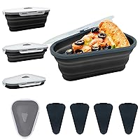 Farisod Pizza Storage Container Expandable,Pizza Container with 5 Microwavable Serving Trays,Adjustable Pizza Slice Container,Easy to Organize Pizza Storage, Saving Space,Microwave Safe (3-Black)