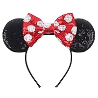 Christmas Mouse Ears Bow Headband Hair Hoop for Women, Glitter Black and Red Cat Ear Hair bands Hair Accessories Headdress for Christmas Decorations Party Supplies Hot Pink Princess Dress Up