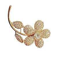 Flower Pin Polished Gold Pave Brooch or Hair Jewelry Long Stem Boxed (#70)