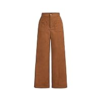 WDIRARA Girl's Solid Corduroy Wide Leg Pants Button Front Zipper Straight Pants with Pockets