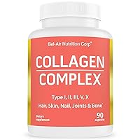 Bel-Air Collagen Complex (Premium Collagen Peptides Type I, II, III, X) Anti-Aging; Supports Joint, Bone and Cartilage Health