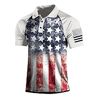 T Shirts for Men Graphic Button Up Short Sleeve Polo 4th of July American Flag Patriotic USA T Shirts Slim Fit Fishing Polos Muscle Clothes Ropa de Hombre A-White M 512