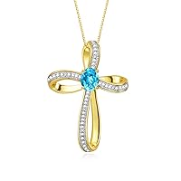 Rylos Yellow Gold Plated Silver Cross Necklace: Gemstone & Diamond Pendant, 18 Chain, 8X6MM Birthstone, Elegant Women's Jewelry