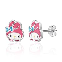Sanrio Womens Hello Kitty and Friends My Melody Stud Earrings - Silver Plated and Enamel My Melody Earrings Official License