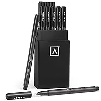 ARTEZA Micron Pens, Set of 10 Black Ink Archival Fineliners, Quick-Dry, Assorted Sizes Calligraphy Pens (from 0.2mm to 7.9mm), Smudge-Proof Journaling supplies and Art Supplies for Artists