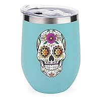Sugar Skull 12oz Wine Tumbler with Lid Insulated Stainless Steel Wine Glass Double Wall Travel Coffee Mug
