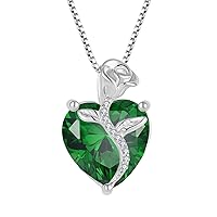 FJ Heart Birthstone Necklace for Women 925 Sterling Silver Rose Flower Necklace Jewellery Gifts for Women Mom Wife Girls Her