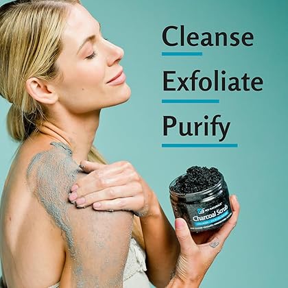 Charcoal Exfoliating Body Scrub Polish with Collagen & Stem Cell Gentle Body Exfoliator Face Scrub Bump Eraser Best Shower Scrub Skin Exfoliant Moisturize Skin Exfoliate Absorbs Nutrients by M3 Naturals