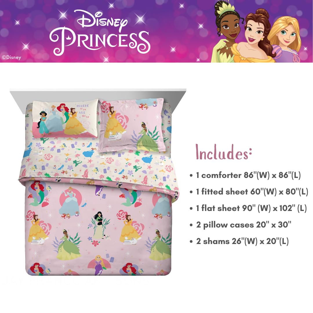 Franco Disney Princess Kids Bedding Super Soft Comforter and Sheet Set with Sham, 7 Piece Queen Size, (Officially Licensed Product)
