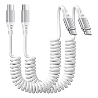 Coiled Type C to C Fast Charging Cable for Car, 6FT Retractable USB-C to USB-C Coiled Cable Samsung Charger Cord for Samsung Galaxy S24 A15 A14 A54 A13 5G A53 S23 Z Flip 5/4, Pixel 8 7, Moto G Stylus