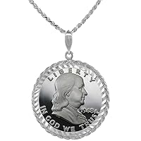 Sterling Silver Half Dollar Rope Bezel 30 mm Coins Prong Back Diamond Cut for all 50 Cent Coins Coin NOT Included