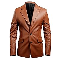 Men’s Chocolate Brown Genuine Sheepskin Lapel Collar Warm Single-Breasted Office Wear Classy Slim-fit Leather Blazer