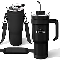 KETIEE 40 oz Tumbler with Handle & Carrier Bag, Leakproof Stainless Steel Vacuum Insulated Coffee Cup with Lid & Straw, Reusable Water Jug, Cupholder Friendly Travel Mug with Sleeve, Dishwasher Safe