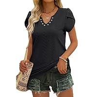 WIHOLL Short Sleeve Shirts for Women Loose Fit Dressy Casual Summer Fashion Tops