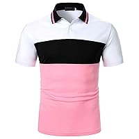 Mens Modern Stripe Lapel Collar Pique Polo Shirts Slim Fit Contrast Color Patchwork Long Sleeve T Shirts Blouse