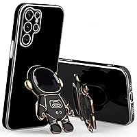 Cute Funny Cartoon Astronaut Phone Case with Creative Foldable Stand for Samsung Galaxy S23 S22 S21 S20 Ultra Plus FE Full-Body Protective Sleek TPU Cover(Black,S23 Ultra)
