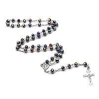 Colorful Prayer Beads Rosary Necklaces Cross Pendant Catholic Religious Necklaces For Men Women Jewelry Gift Charm Chain Cross Pendant Necklace
