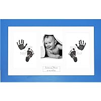 Baby Boy Hand & Footprints Kit/Black Inkless Prints/Blue Frame with White Mount Display