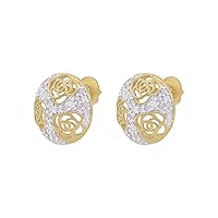 Sterling Silver Flower Earrings Natural White Diamond 0.58 Carat for Women