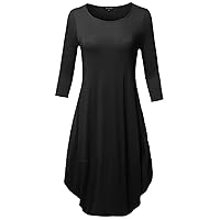 Women's Casual Swing Flare Round Neck 3/4 Sleeve Dress Made in USA