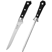 Boning Knife & Sharpening Knife Rod– Forged High Carbon German Steel – Full Tang & Razor Sharp – Ergonomic Handle Design – Artisan Series