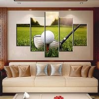 5 Piece Canvas Wall Art Golf Course at Sundown Pictures for Living Room Contemporary Paintings Giclee Golfing Artwork House Decorations Wooden Framed Ready to Hang Poster and Prints(60''W x 40''H)
