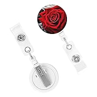 Retractable Badge Holder Cute Nursing Badge Reel Heavy Duty Badge Clip with Keychain Black White and Red Roses ID Card Holders Clip-on Name Badge Tag for Office Worker Doctor Nurse Teacher