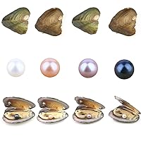 4PCS Freshwater Cultured Pearl Oyster with Round Pearls Inside 4 Colors (6.5-7.5mm) Jewelry Making or Birthday Gifts