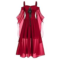 Women's Halloween Dress Plus Size Cold Shoulder Butterfly Sleeve Gothic Dress Fall Dresses 2023, L-5XL