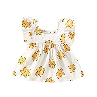 Toddler Girls Short Fly Sleeve Round Neck Dress A Line Dresses Kids Flower Print Summer Cloths Baseball