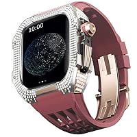 Watch Modification Kit for Apple Watch 8 7 45mm Titanium Case+Viton Strap, Luxury Case and Band Modification Kit (Color : DarkRed 6, Size : 45MM)
