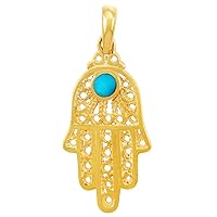 Little Treasures Jewish Charms and Pendant Necklaces - 14 ct Gold Yellow Gold Turquoise Filigree Hamsa Pendant Necklace (Available Chain Length 16
