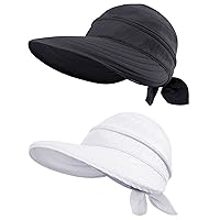 Simplicity Black Sun Hat and Women's 2 in 1 Beach Hat Sun Visor White