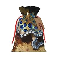 WSOIHFEC Blue Ring Octopus Christmas Gift Bags with Drawstring Burlap Christmas Treat Bags Reusable Christmas Candy Bag Gift Wrapping Bag Party Favors Bags