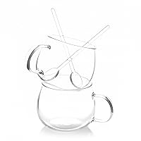 Glass Clear Crystal Drinks Tumbler Tea Mug Coffee Cup for Espresso Scented Tea Lover Gifts with Glass Stirring Bar, 10.1 Oz (300ml) Set of 2