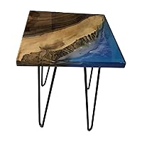Crystal Clear Epoxy Table, Square Shaped Sofa Table, Wood Resin Side Table Natural Edge Wood Coffee Table for Living Room, Table for Indoor Decor with Metallic Legs (20''X20'')