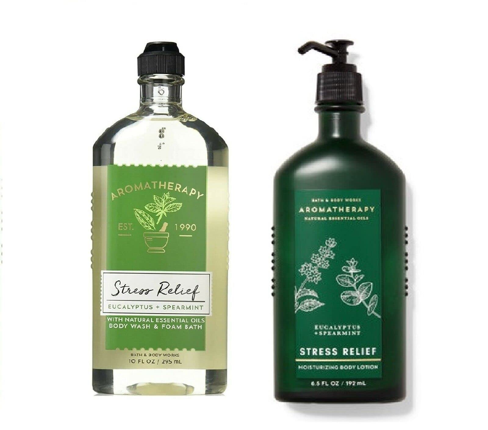 Body Works Aromatherapy Stress Relief Eucalyptus Spearmint 10 Oz Body Wash & Foam Bath and 6.5 Oz Body Lotion Bundle (Eucalyptus Spearmint)