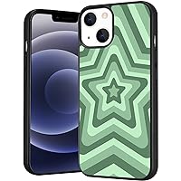 for iPhone 13 Girls Women Cute Case Green Stars Coffee Latte Print Shockproof Protective Case Soft TPU Hard Back Anti-Scratch Cover for iPhone 13