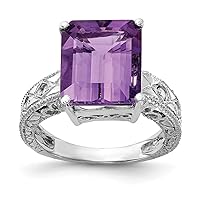 14k White Gold Polished 12x10mm Emerald Cut Amethyst Diamond ring Size 6 Jewelry for Women