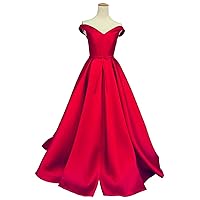 Women's Off The Shoulder A-Line Evening Ball Gowns with Bow Prom Dresses