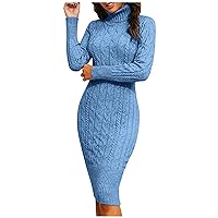 Women's Casual Dresses Fashion Long Sleeve High Neck Dress Plain Ribbed Casual Solid Dress