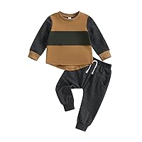 Toddler Baby Boy Fall Winter Outfit Checkered Color Block Long Sleeve Sweatshirt Top Jogger Pants Cute Clothes Set