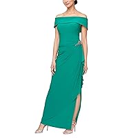 Alex Evenings Women's Long Foldover Off The Shoulder Gown, Formal Event, Mother of The Bride Dress